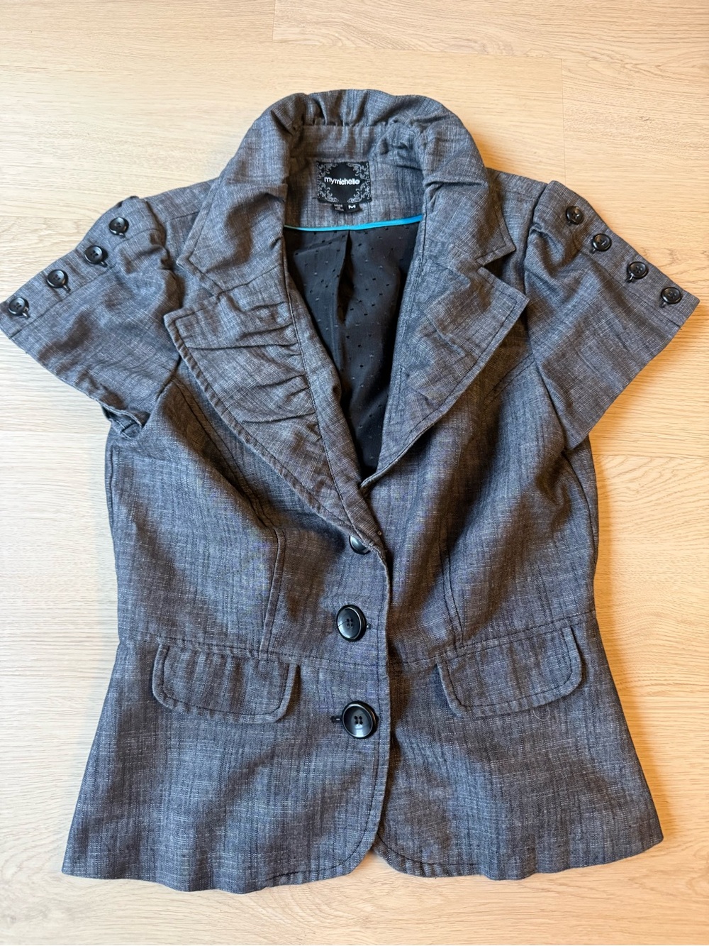 My Michelle M Short Sleeve Gray Women's Blazer Jacket